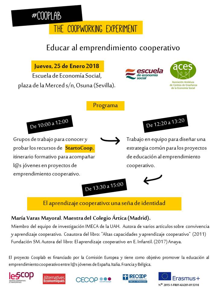 Jornadas COOPLAB - Educar el emprendimiento cooperativo. 25 de enero de 2018.